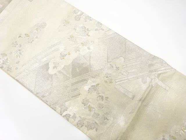 JAPANESE KIMONO / ANTIQUE FUKURO OBI / SILK / WOVEN FLORAL PLANTS